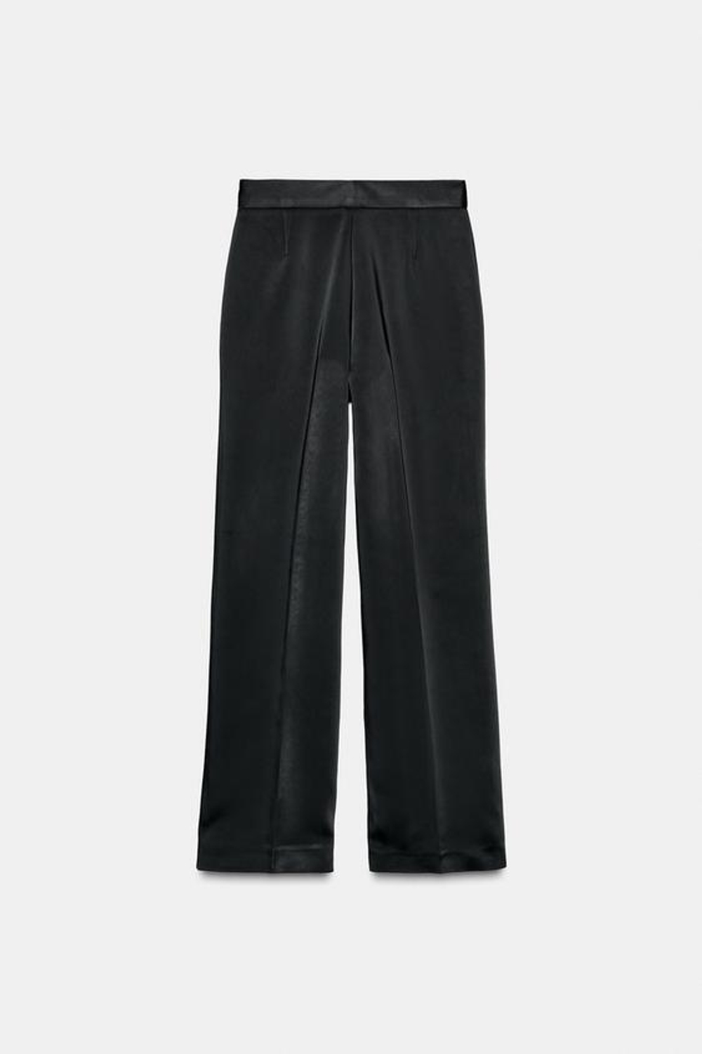 ZARA АТЛАСНЫЕ БРЮКИ СО СКЛАДКАМИ И ВЫСОКОЙ ПОСАДКОЙ, ЧЕРНЫЙ