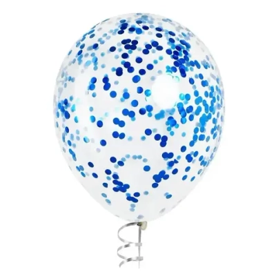 Латексный шар с мелким королевским синим конфетти, хром, 36 см