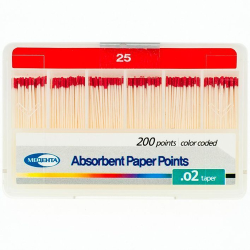 Бумажные штифты ( пины стоматологические ) конус 0,2 №25 Медента, 200шт/уп. ( абсорберы ).