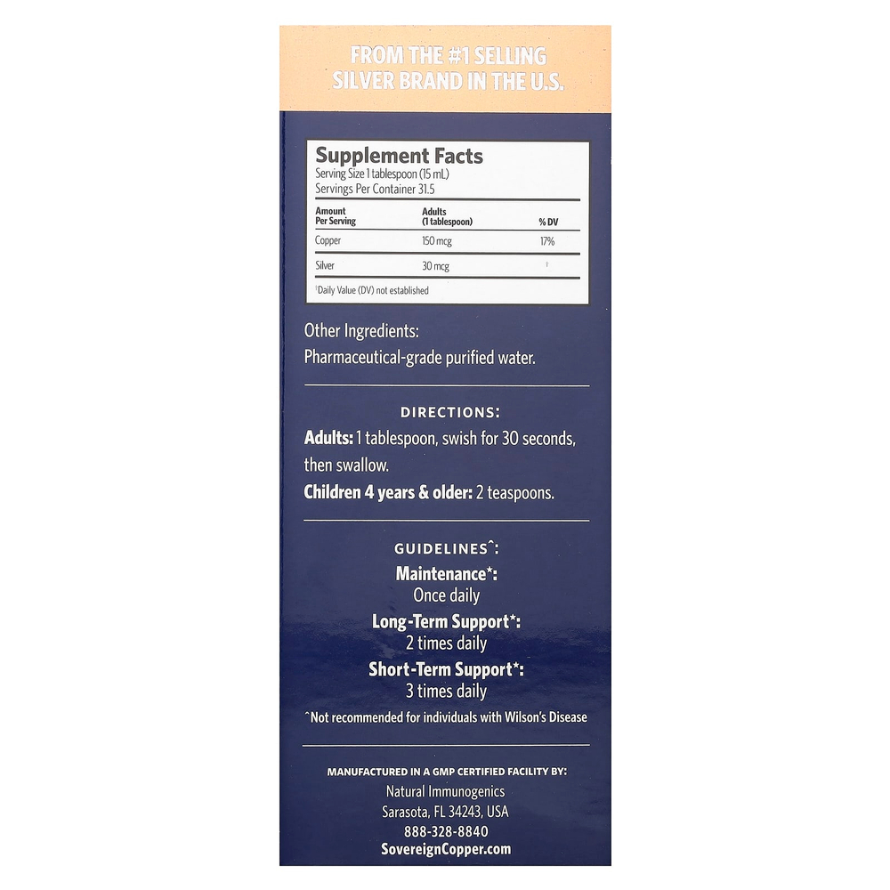Sovereign Silver, Bio-Active Copper Hydrosol ™, 10 част. / Млн, 473 мл (16 жидк. Унций)