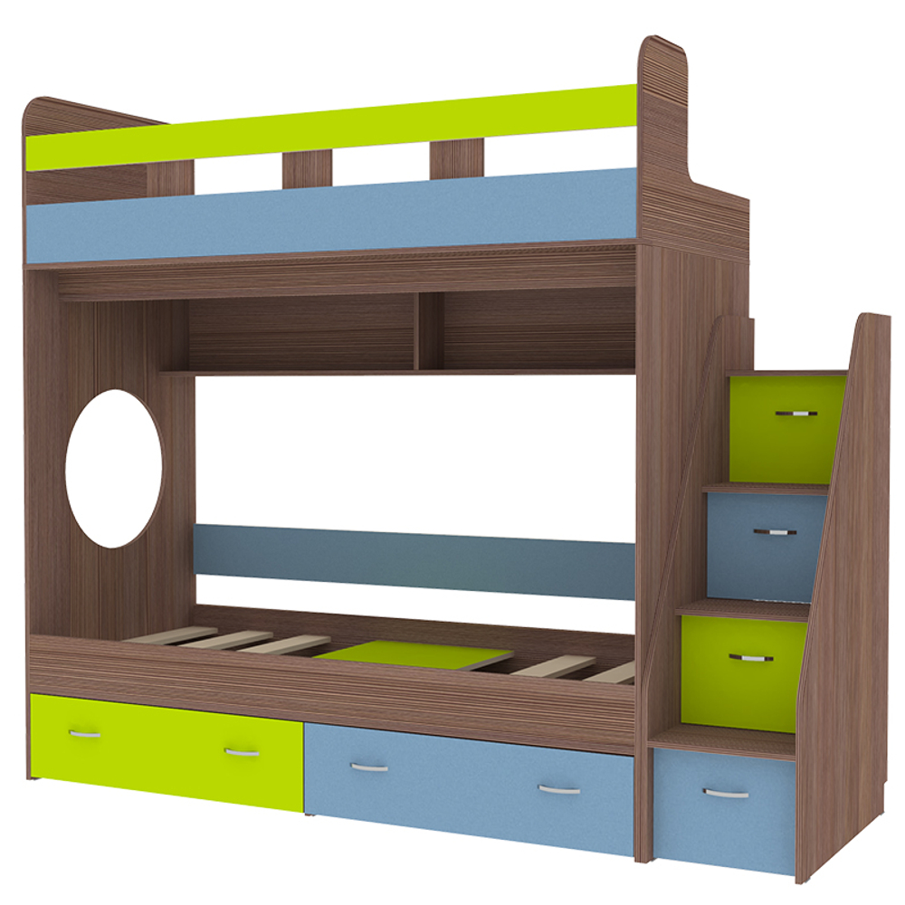 Двухъярусная кровать КарИВи Юниор 1 80х190 Бодего Темный Лайм, Синий