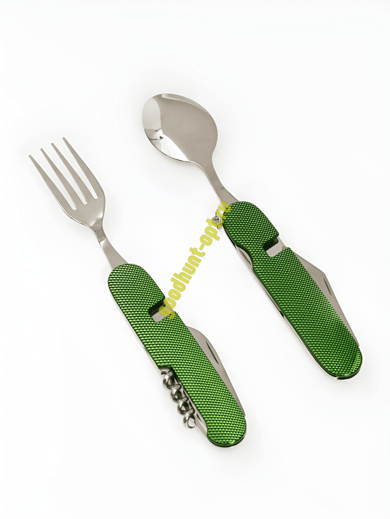 Мультитул 6в1 походный приборы: нож, вилка, ложка, открывашка Зеленый