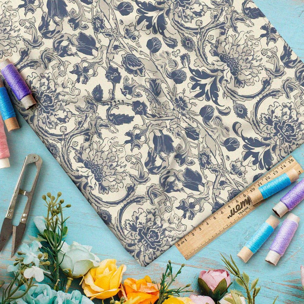 Ткань премиум габардин цветочная архаика