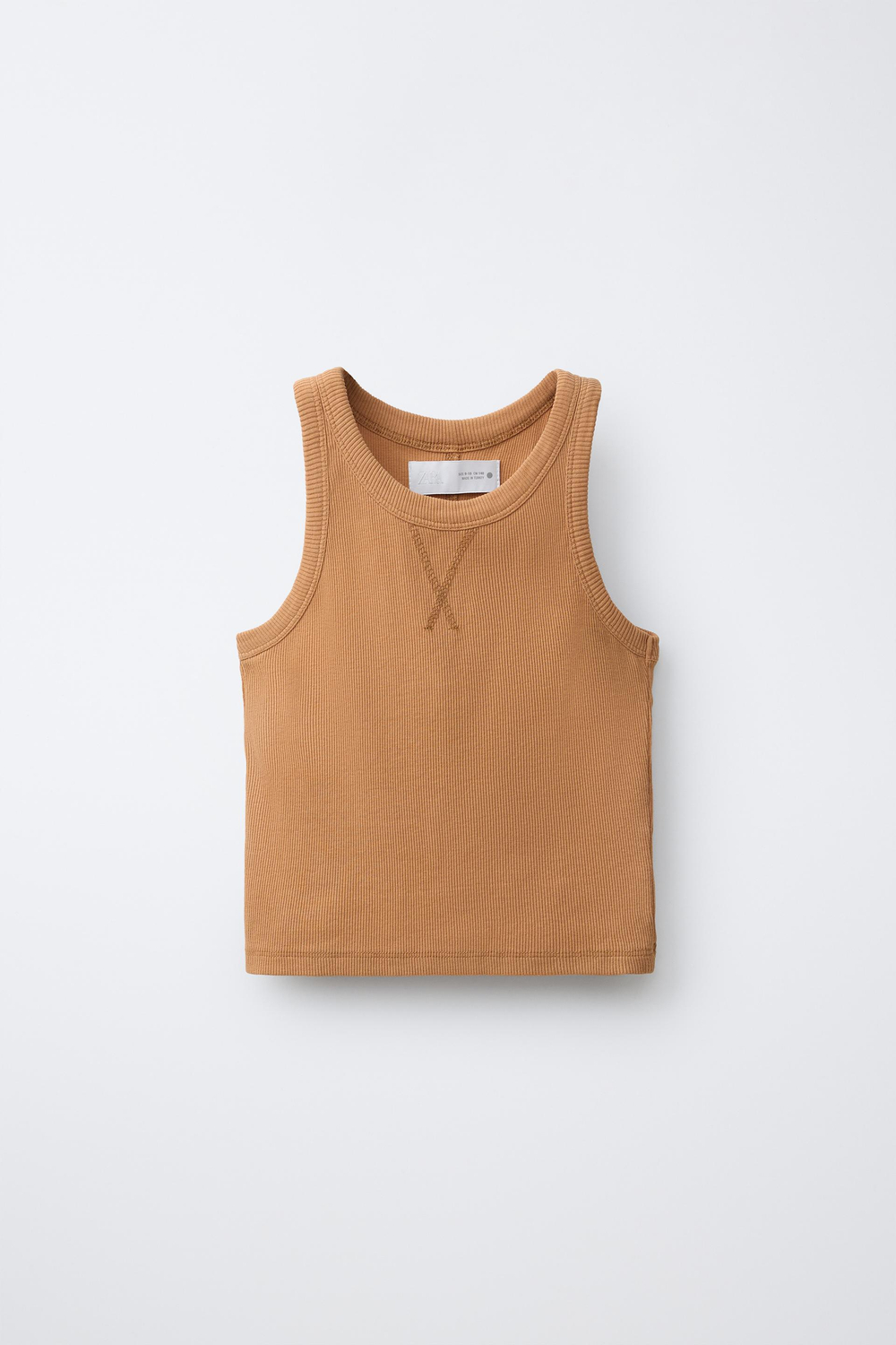 ZARA КОМПЛЕКТ ИЗ ФУТБОЛКИ-БОРЦОВКИ И ШОРТОВ В РУБЧИК С ЭФФЕКТОМ ПОТЕРТОСТИ, БЕЖЕВЫЙ