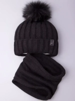 Шапка детская зимняя вязаная с помпоном и снуд