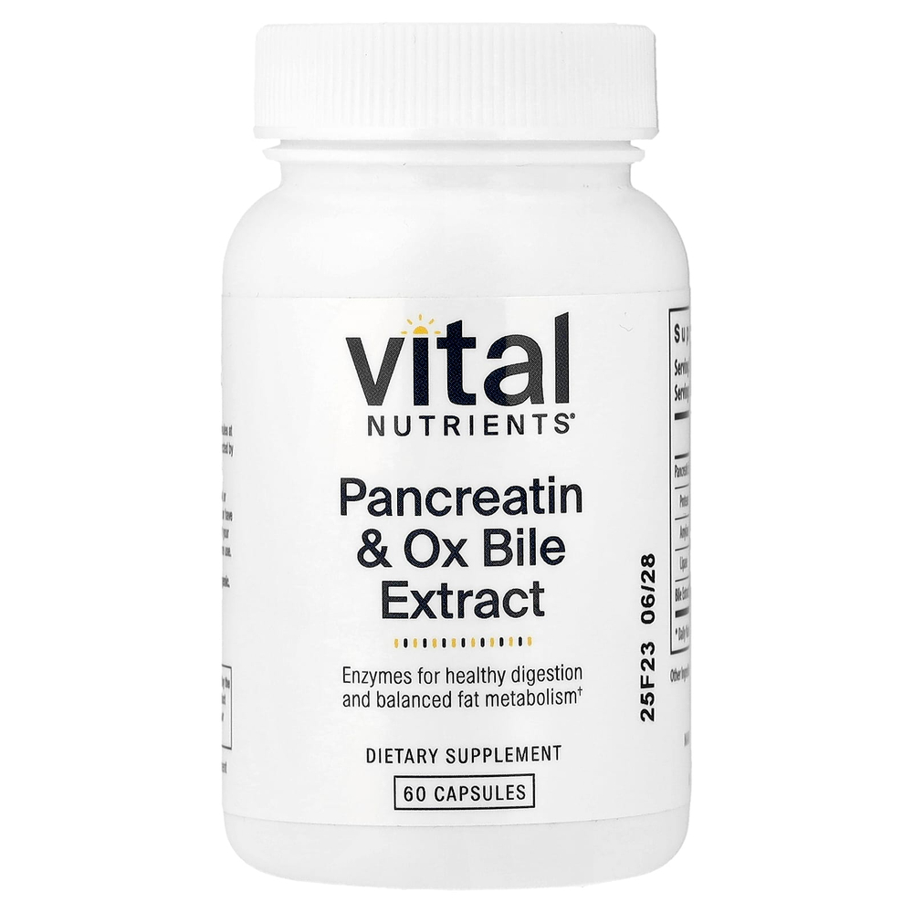Vital Nutrients, Панкреатин и экстракт бычьей желчи, 60 капсул
