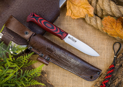 🏆Туристический нож Forester Elmax (Cryo) Satin Black-Red G10