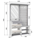 Прихожая с вешалкой и обувницей Белое сияние/Цемент светлый Акцент №4 120х32х196 см