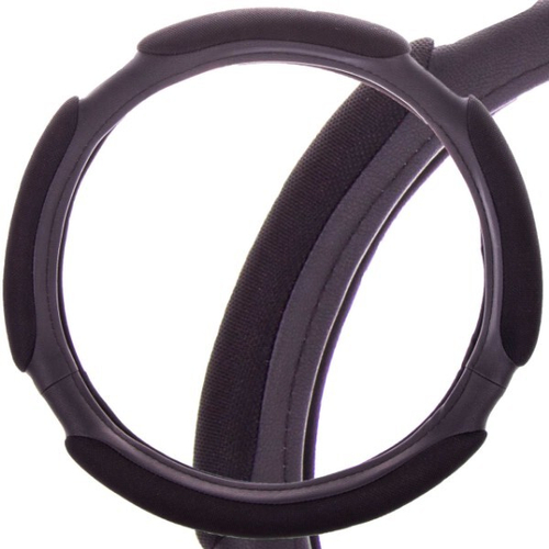 Оплетка руля L 39-40 см кожа (4 подушки) черная (SKYWAY)