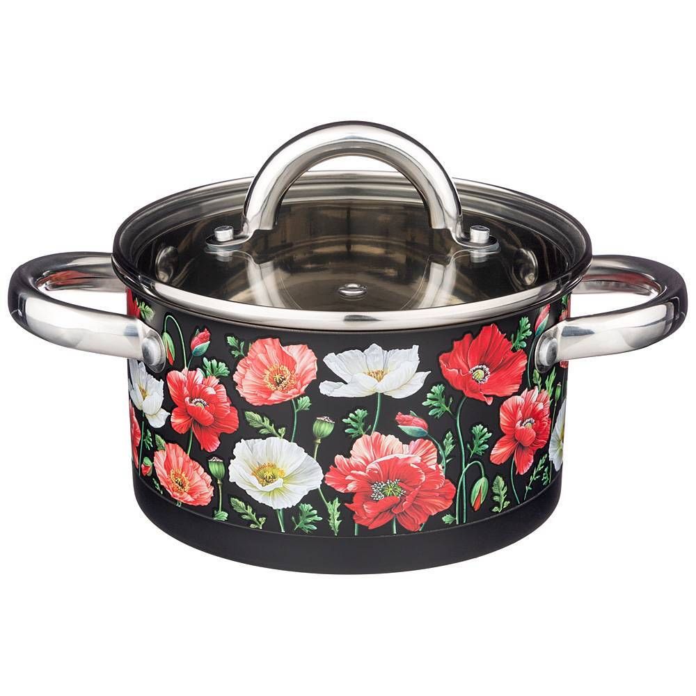 КАСТРЮЛЯ AGNESS "МАКИ" СО СТЕКЛЯННОЙ КРЫШКОЙ, НЕРЖ.СТАЛЬ, 1,5Л 16Х9 СМ