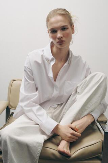 ZARA ПОПЛИНОВАЯ РУБАШКА ИЗ КОЛЛЕКЦИИ ZW, БЕЛЫЙ