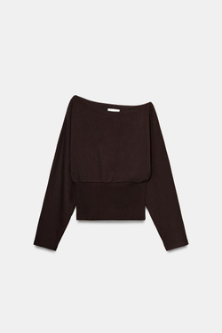 ZARA АСИММЕТРИЧНАЯ ХЛОПКОВАЯ ТОЛСТОВКА, ШОКОЛАДНЫЙ