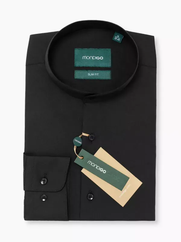 Рубашка с воротником-стойкой SLIM FIT с длинным рукавом, черная