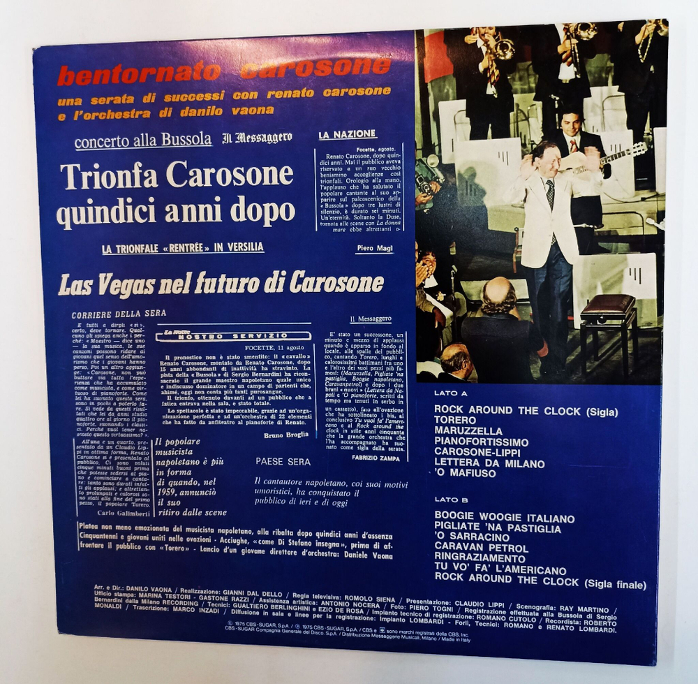 Винтажная виниловая пластинка LP Renato Carosone Carosone 75 Dal Vivo Alla Bussola (Italy 1975)