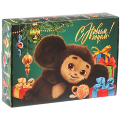 Коробка самосборная одиночная Прямоугольник, 21*15*5 см, «С Новым годом!», Чебурашка, 1 шт.