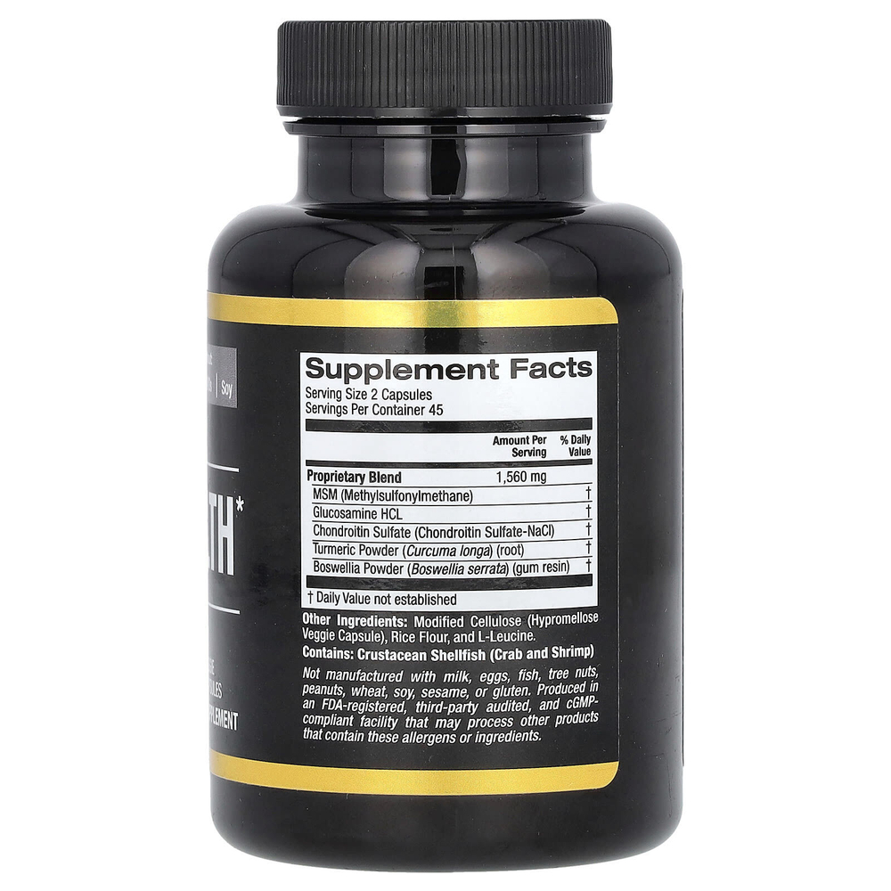 California Gold Nutrition, Sport, добавка для здоровья суставов с МСМ, гидрохлоридом глюкозамина, хондроитинсульфатом, куркумой и босвеллией, 90 растительных капсул