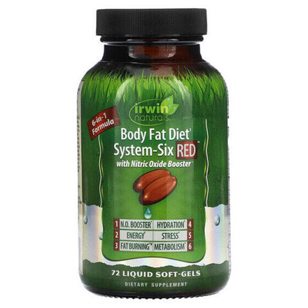 Для похудения и контроля веса Irwin Naturals, Красные капсулы, шестикомпонентная супер система, 72 капсулы с жидким содержимым