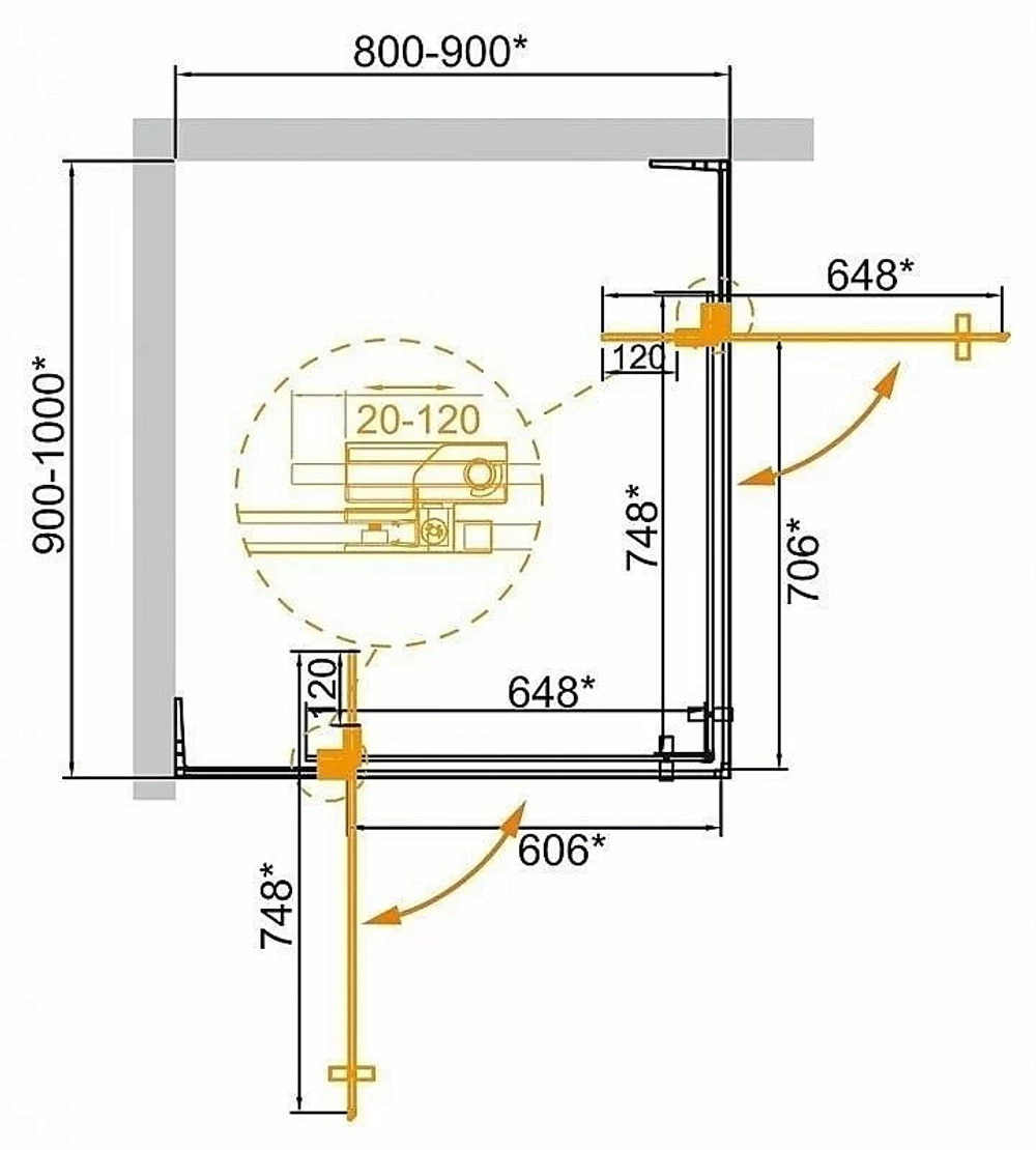 Душевой уголок Cezares Slider 85х95 SLIDER-AH-2-80/90-90/100-GRIGIO-NERO стекло серое тонированное/профиль черный матовый