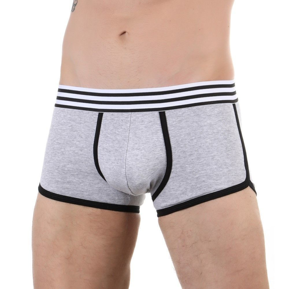 Мужские трусы-боксеры с резинкой в полоску и контрастным кантом (Размер: XL) (Цвет: темно-синий)