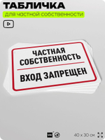 Табличка для частной территории "Частная собственность, вход запрещен", на дом, для участка, организаций, предупреждающая, 40х30 см, Silver Plane x Айдентика Технолоджи