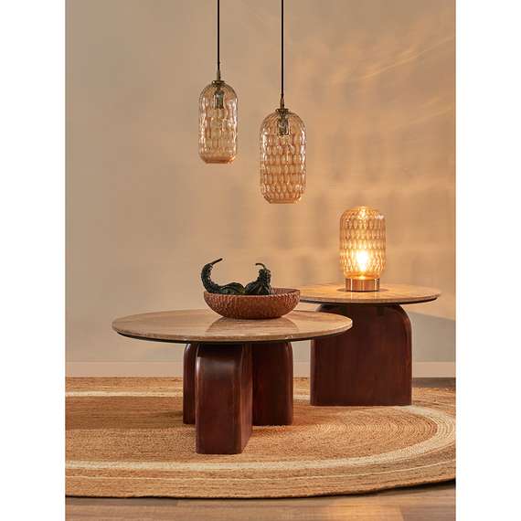 Журнальный столик Torhill, Ø80 см, бежевый травертин, орех