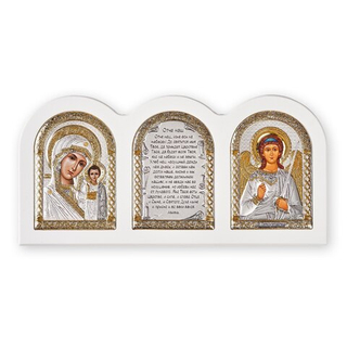 Триптих, Казанская БМ, Ангел, Молитва, икона, белое дерево 320х164