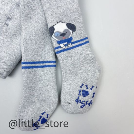 Колготки махровые Щенята, со стоперами, Серый меланж