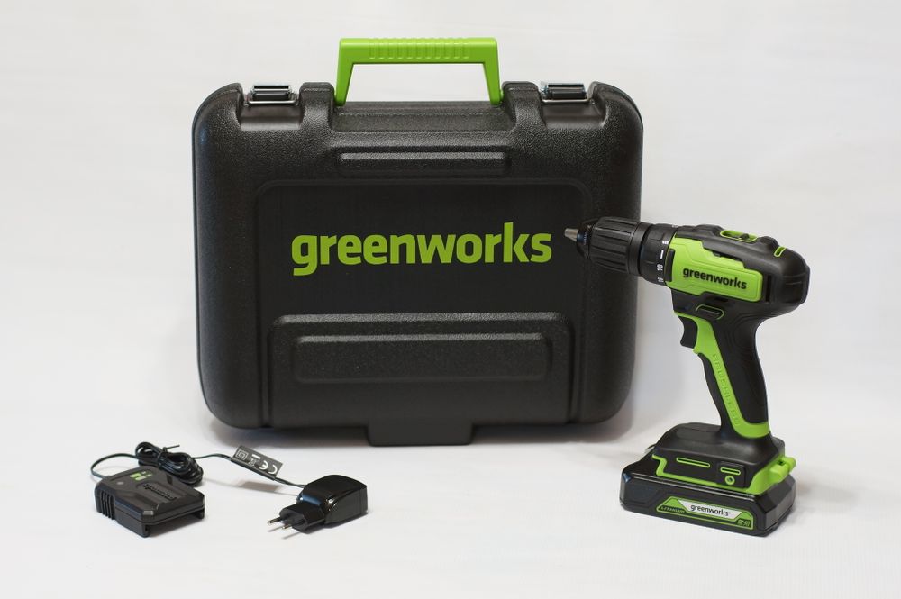 Аккумуляторная дрель шуруповерт Greenworks GD24DD35K2,3704007UA, 24v, АКБ 2 А·ч и ЗУ в кейсе
