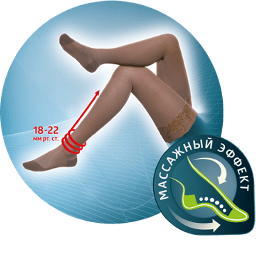 Чулки компрессионные прозрачые с ажурным верхом, PRO, I класс компрессии. JW-212 (Размер: 5, Цвет: черный)