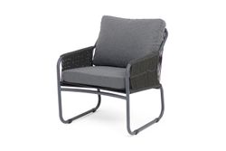 "Ането" кресло плетеное из роупа, каркас алюминий темно-серый (RAL7024) муар, роуп темно-серый круглый, ткань темно-серая 027