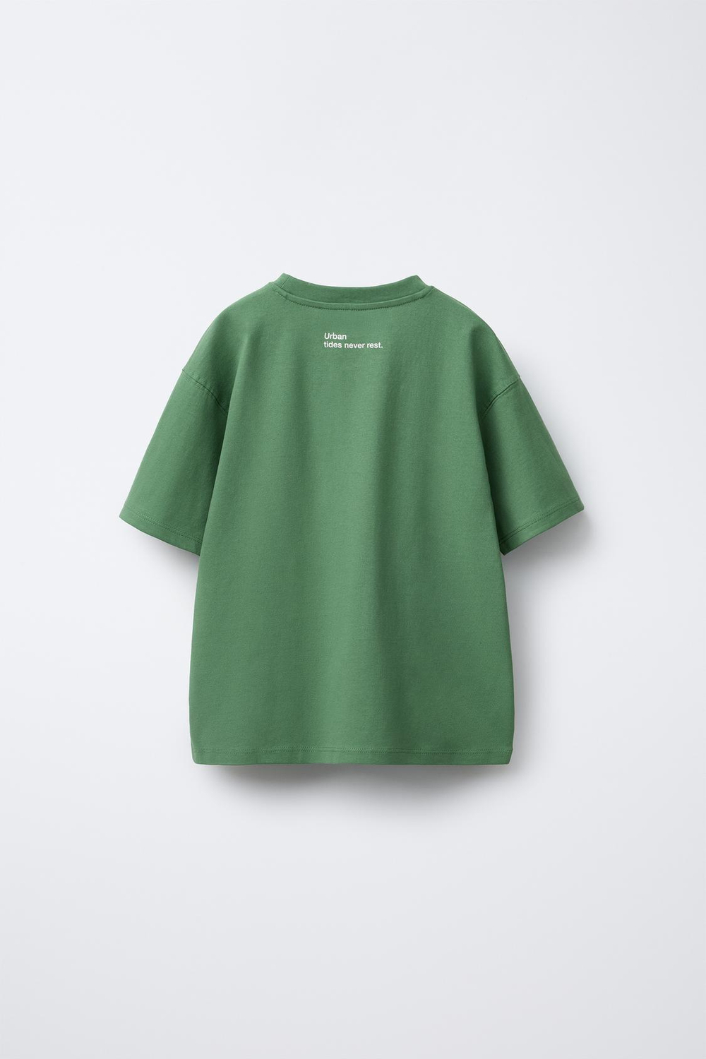 ZARA ФУТБОЛКА С ТЕКСТОВЫМ ПРИНТОМ, ЗЕЛЕНЫЙ