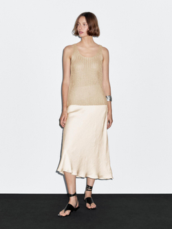 Massimo Dutti Юбка миди из струящегося атласа, кремовый