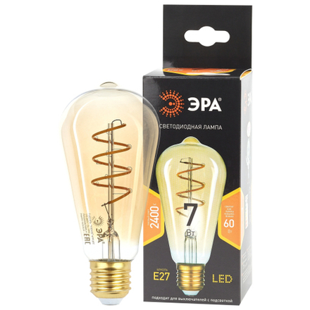 Лампа светодиодная ЭРА F-LED ST64-7W-824-E27 spiral 7Вт филамент золотистый теплый белый свет Е27