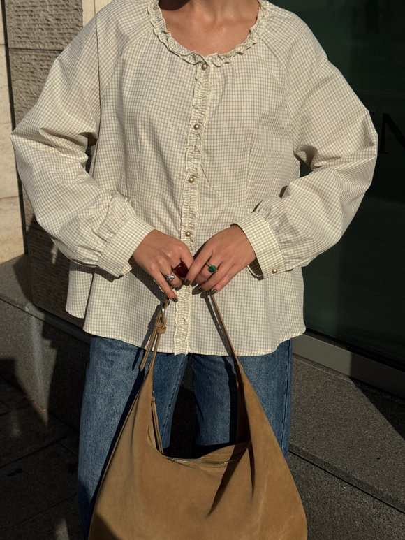 Рубашка Miu в клетку молочный