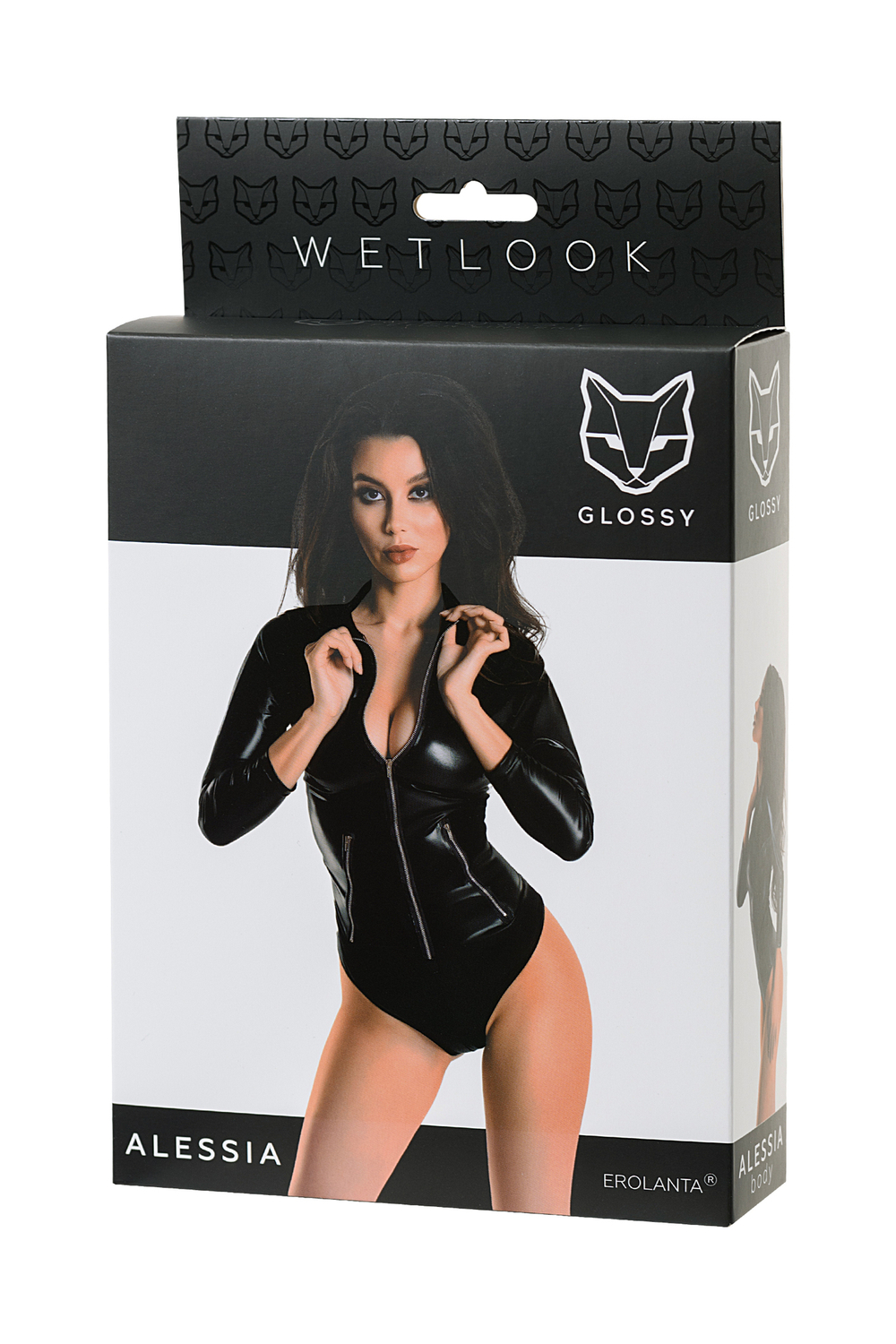 Боди Glossy Alessia из материала Wetlook на молнии, черное, M