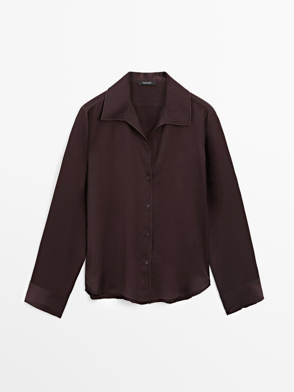 Massimo Dutti Рубашка из струящегося атласа, гранатовый