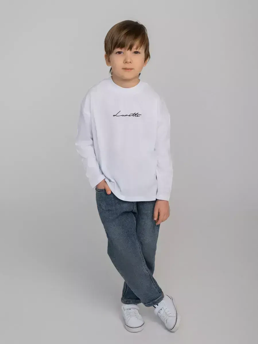 Лонгслив для мальчика, белый, в школу