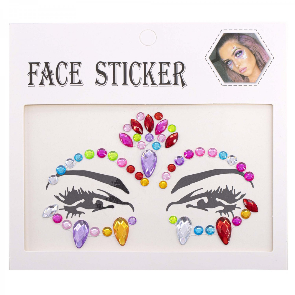 Наклейки-стразы Alingar, акриловые, "Декор для лица", оформление зоны лба и глаз, ассорти, пакет с европодвесом