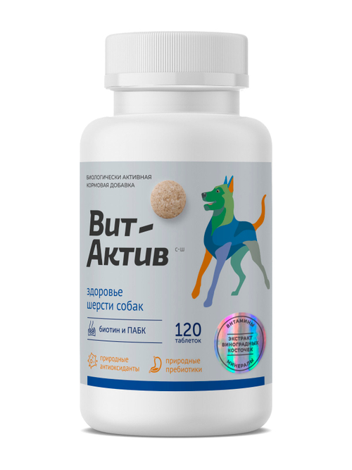 Вит-Актив биологически активная добавка для собак здоровье шерсти 120 таб