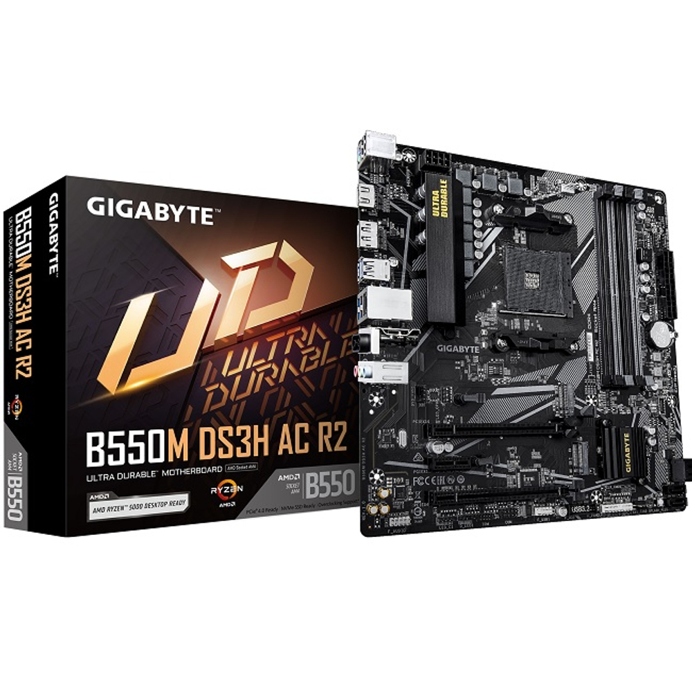Материнская плата GIGABYTE B550M DS3H AC R2 (AM4/AMD B550/4xDDR4/2xPCI-Ex16/2xM.2/SB7.1/Wi-Fi/BT/GLAN/DP/HDMI/mATX)