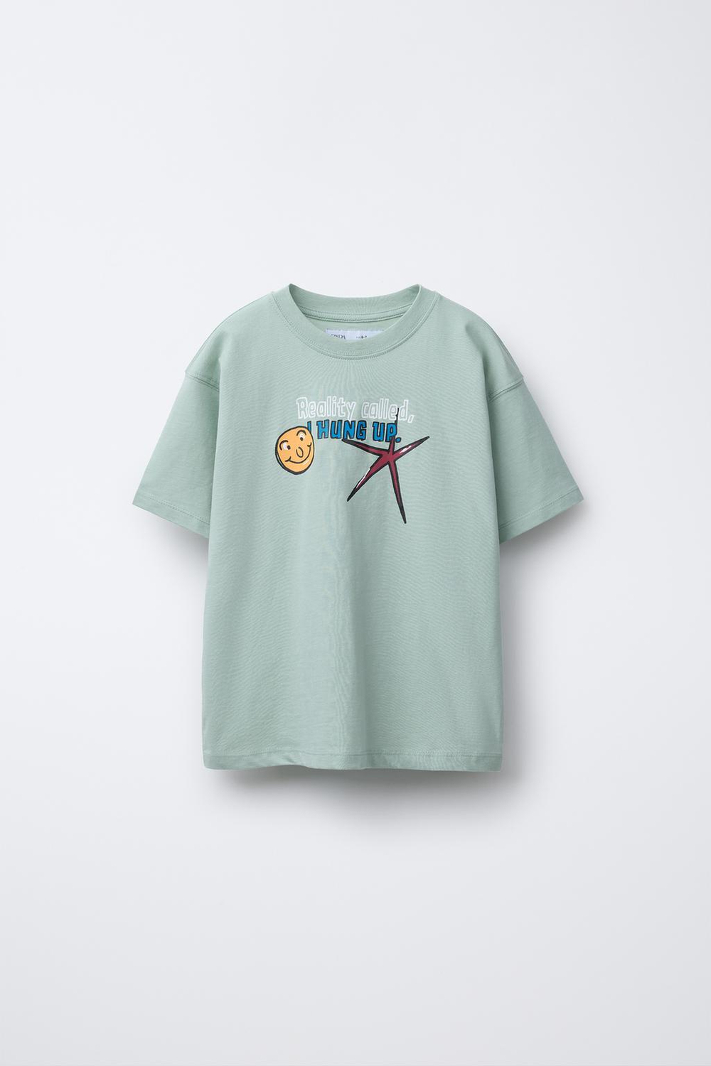 ZARA ФУТБОЛКА С ПРИНТОМ, СВЕТЛО-ЗЕЛЕНЫЙ