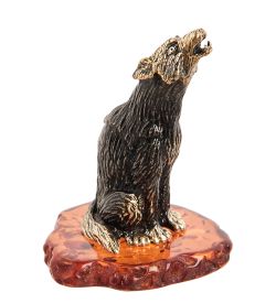 Народные промыслы AM-1784 Фигурка «Волк воющий» (латунь, янтарь)