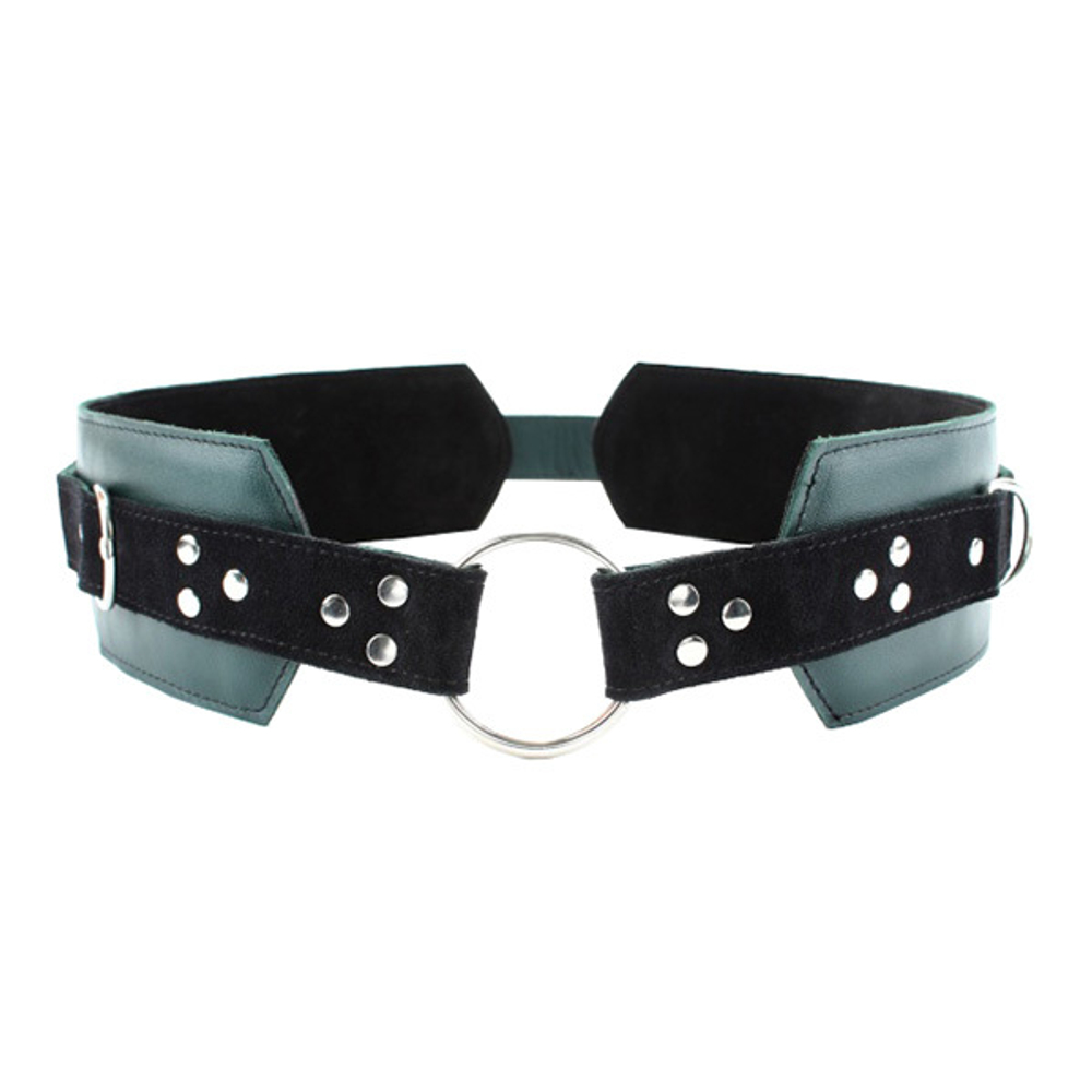 Изумрудный кожаный пояс с колечками для крепления наручников БДСМ Арсенал Lady's Arsenal Emerald Leather Belt 67033