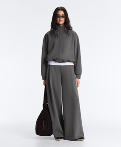 Oysho Широкие брюки пике с высокой посадкой, асфальтовый