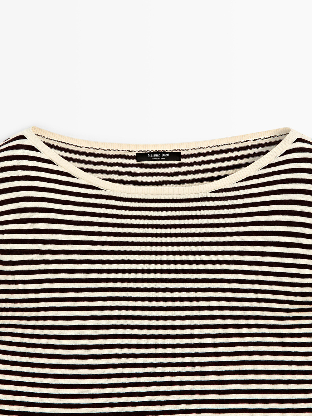 Massimo Dutti Свитер в полоску с длинными рукавами, натуральный/кремовый