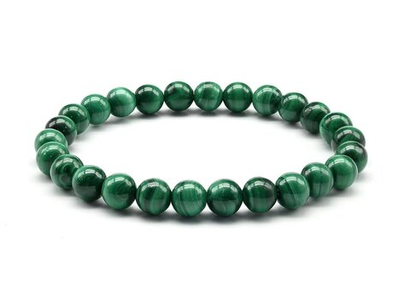 Браслет из малахита шарик 7 мм, 17 см.