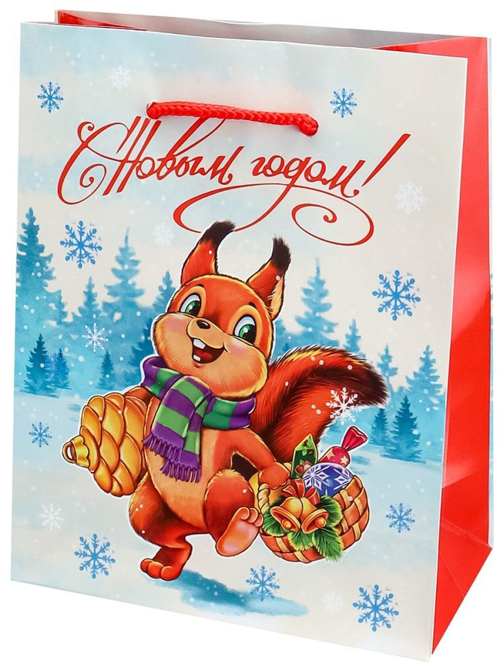 Пакет подар. бум. новогодн. 11,5*14,5*6см, 157 гр/м "Белочка"