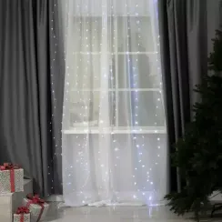 Занавес-роса 2.8×3 м. на крючках, пульт, IP20, серебристая нить, 300 белых LED, 8 режимов, USB, Luazon Lighting (4814716)