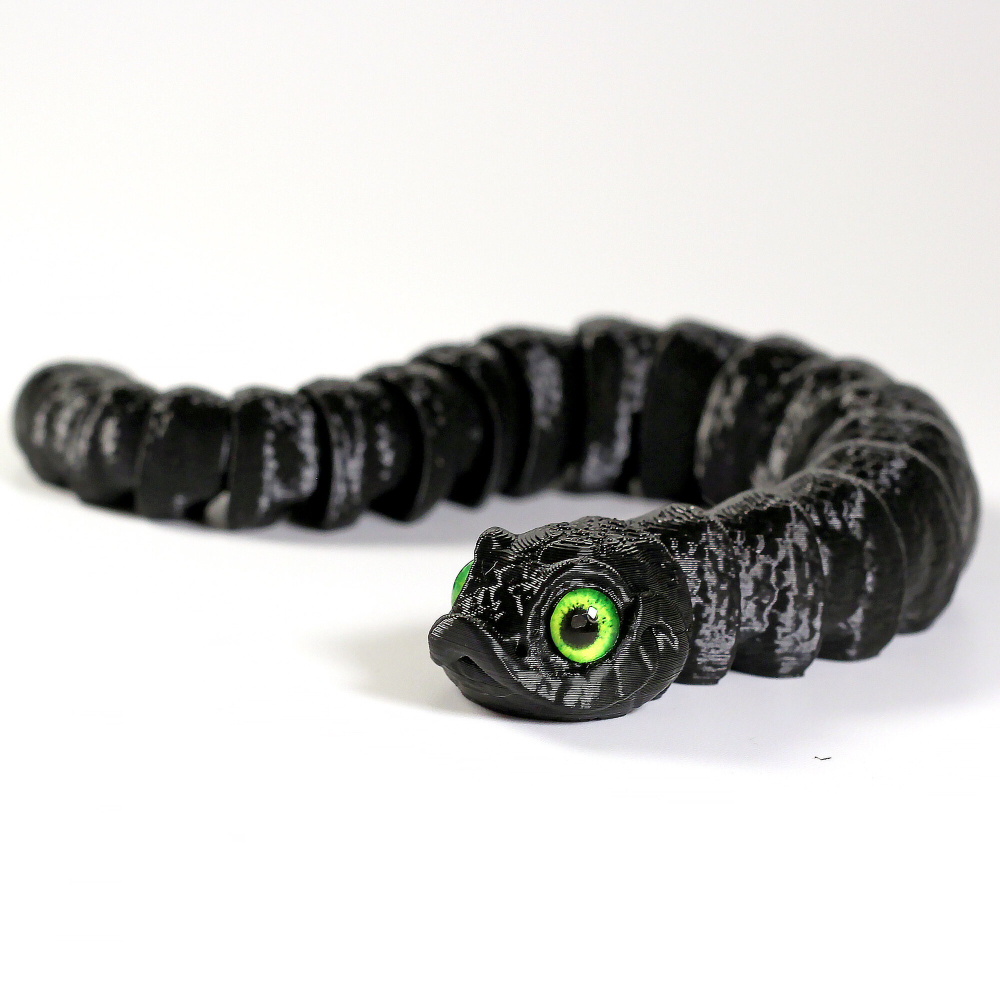 Гибкая игрушка-антистресс, змея с глазами,3D печать, 27 см., черная