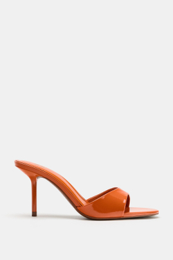 ZARA ЛАКИРОВАННЫЕ БОСОНОЖКИ НА КАБЛУКЕ, ОРАНЖЕВЫЙ